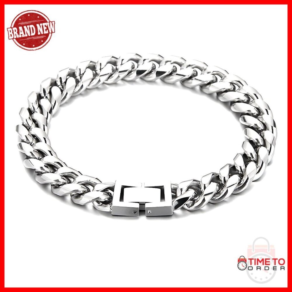 10mm Stainless Steel Cuban Link Bracelet for Men, 8.6in